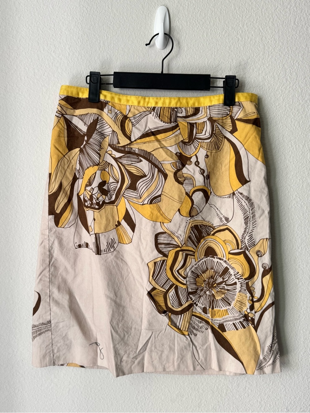 LOFT Yellow and Brown Floral‎ A-Line Skirt